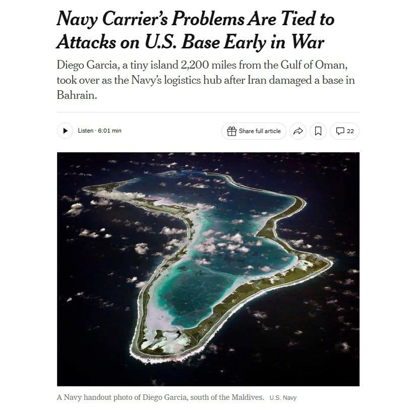 《纽约时报》报道，“亚伯拉罕·林肯”号航空母舰的补给问题始于美伊冲突初期，当时伊
