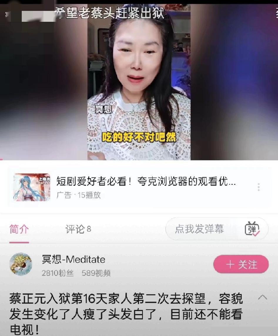蔡妹妹透露:蔡正元入狱第16天家人第二次去探望，容貌发生变化，人瘦了头发白了，