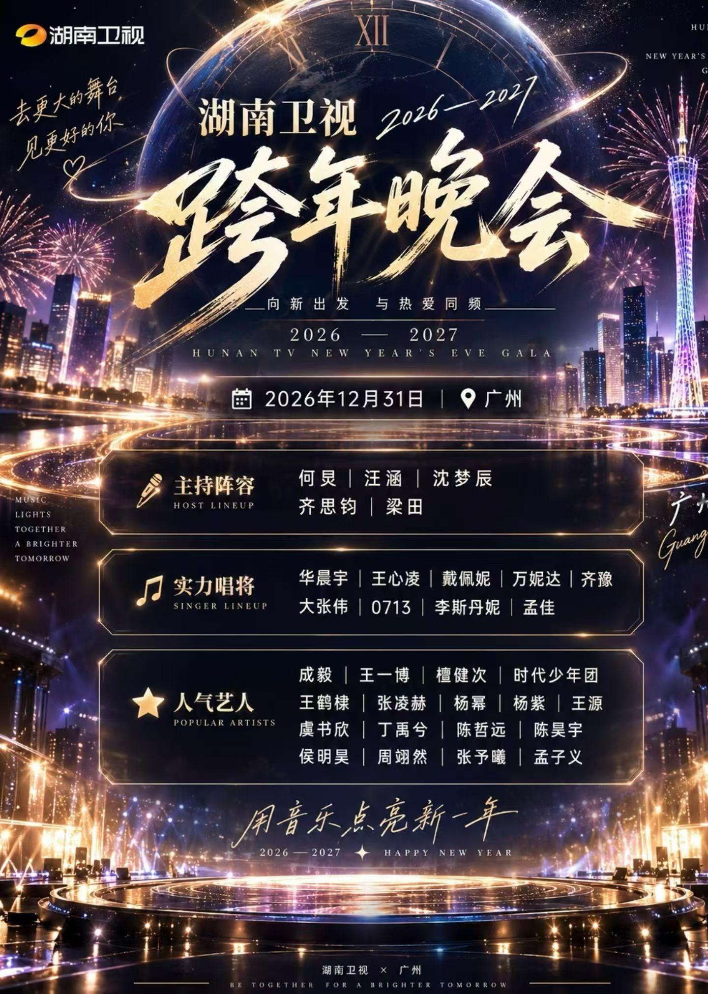 湖南卫视跨年演唱会，我回头看看是不是名单里这些艺人们来！湖南卫视跨年晚会