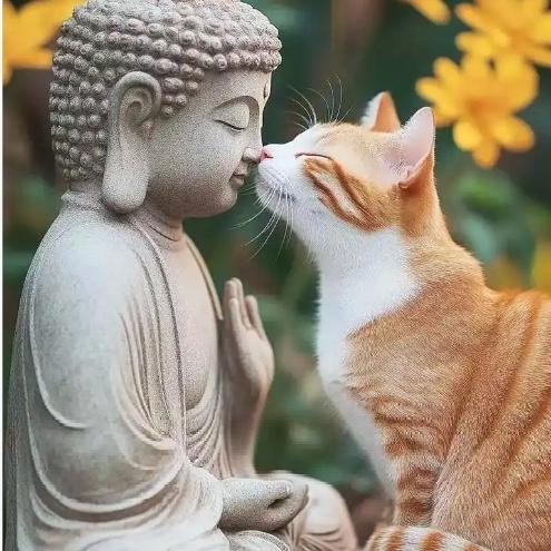 这天，一位阿姨去公园散步，当她走到一个佛像附近的时候看到了令人泪目的一幕，两只流