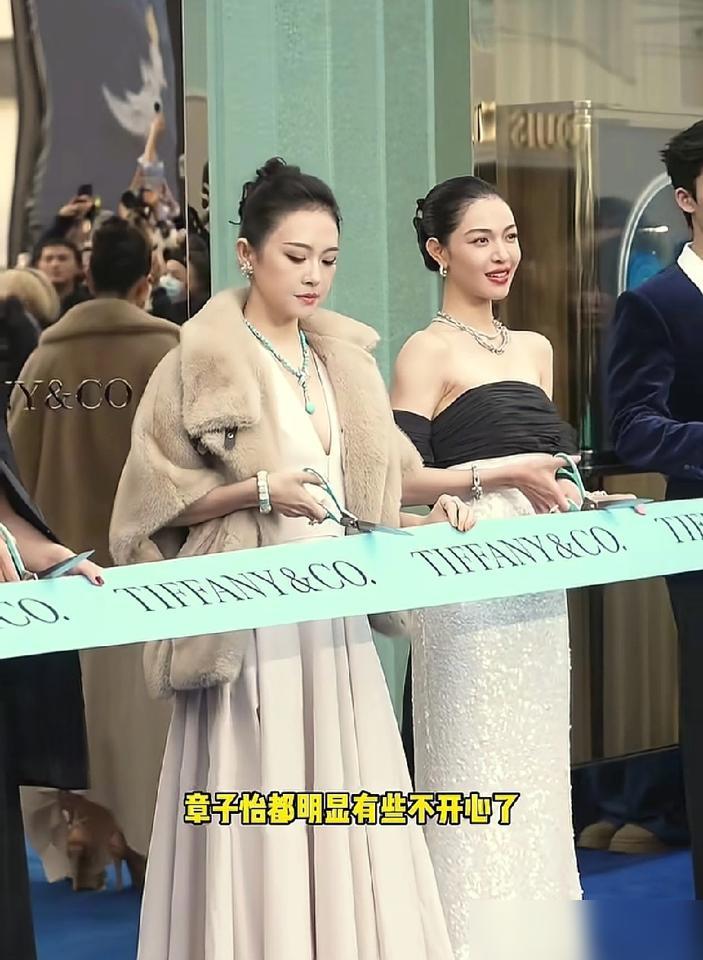 钟楚曦刚往章子怡身边挪半步，工作人员直接伸手挡在她胸口！这是3月14号蒂芙