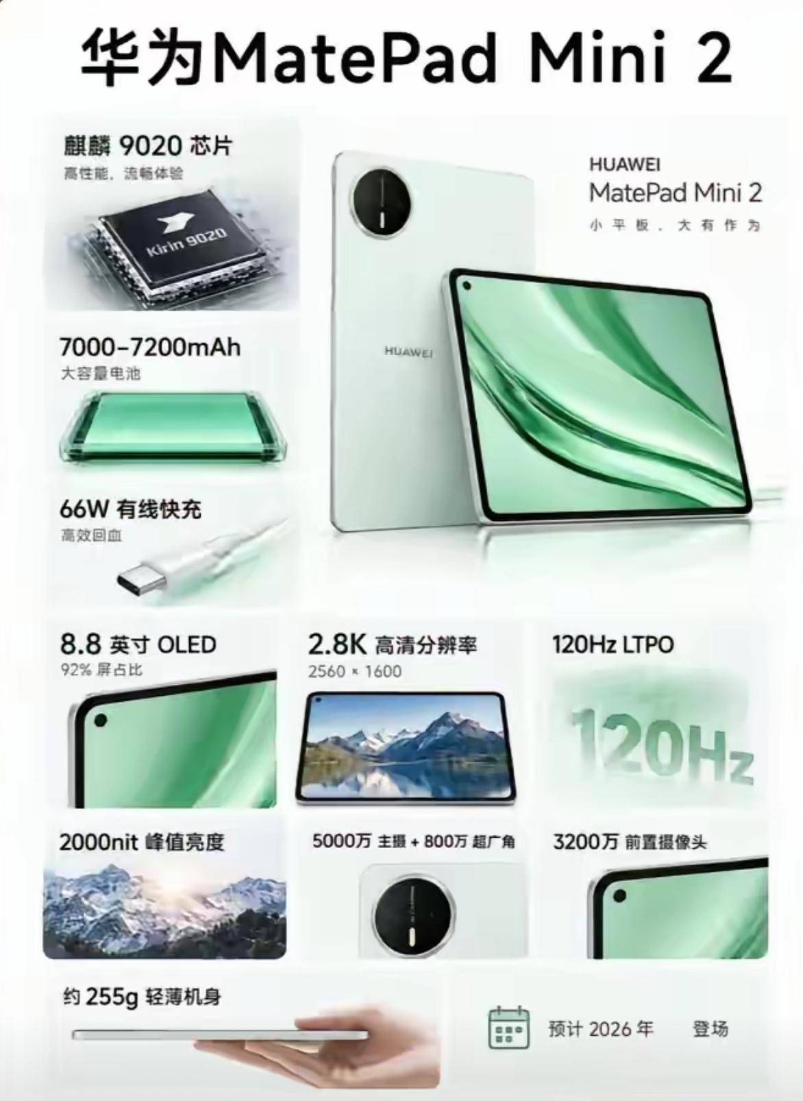 华为MatePadMini2有消息了！8.8英寸OLED小平板，麒麟9020