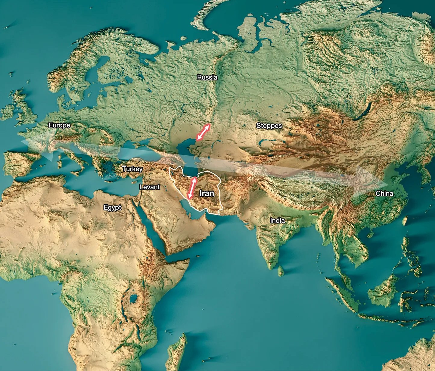 伊朗在“十字路口”。西边是美索不达米亚，是文明的摇篮，也是历代帝国的必争之地；北