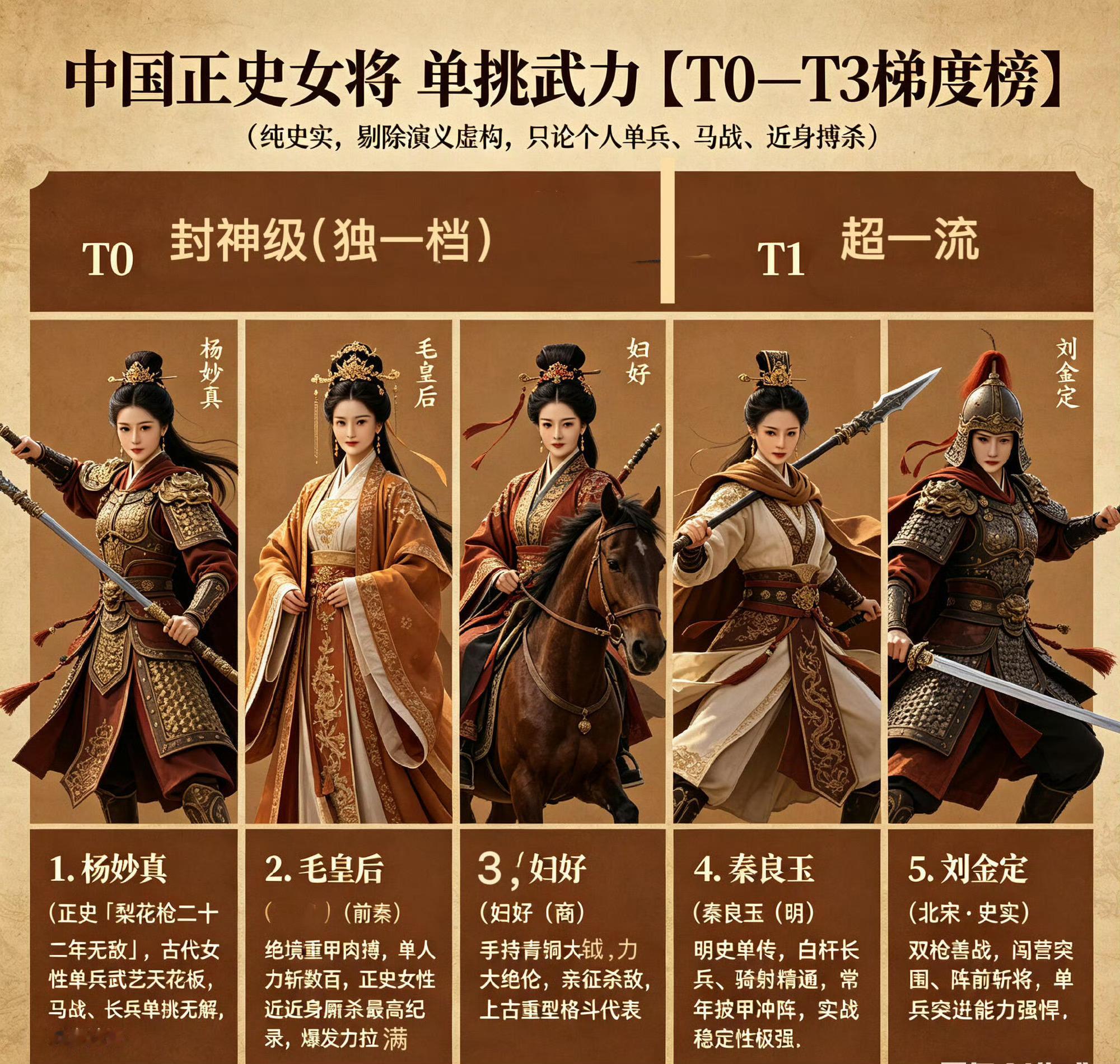 中国正史女将单挑武力排行。