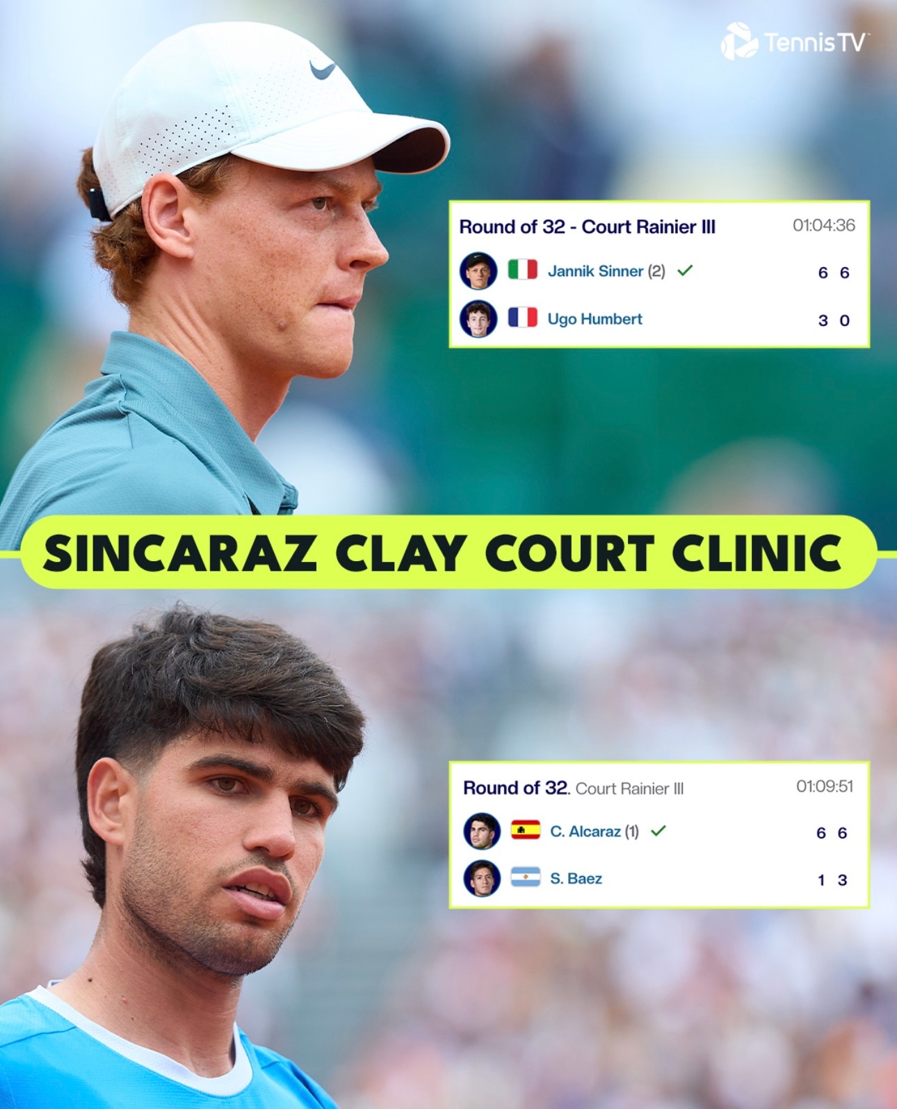 阿尔卡拉斯和辛纳在今年红土赛季的表现都相当强势。赛后有记者问阿卡是否在看了辛纳去