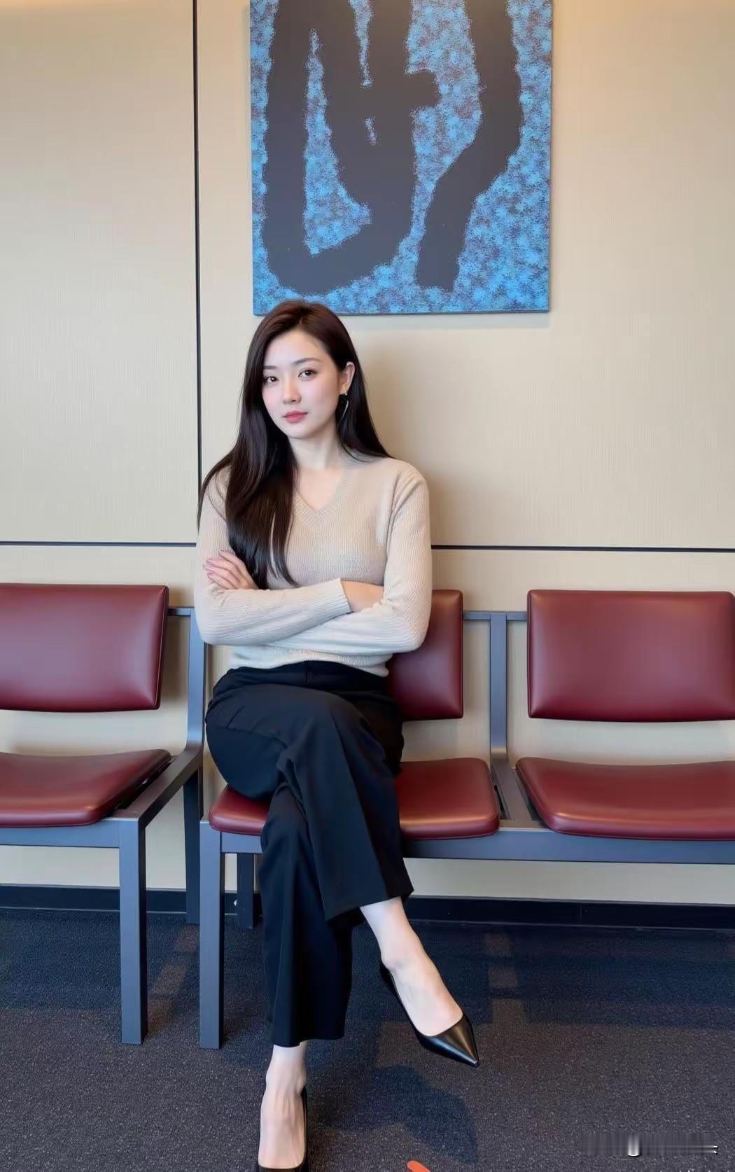 优雅等待中的时尚女性，简约风格穿搭