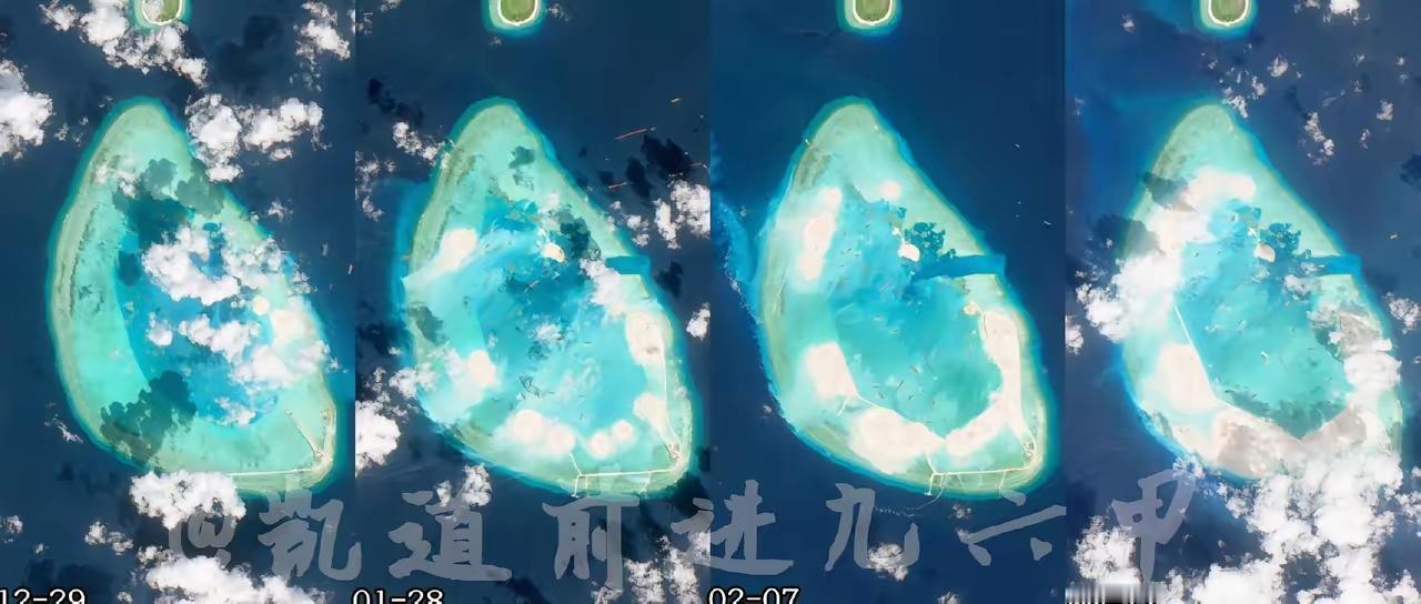 羚羊礁填海造地的进度真快啊！从国外的卫星图片上看，两个月还是几个独立的小点，如今
