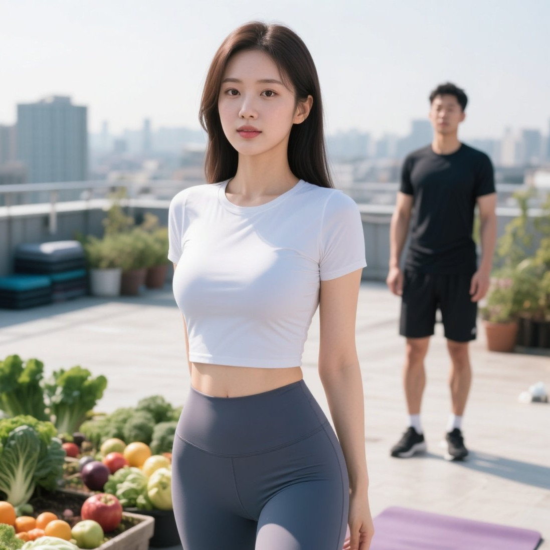 美眉瑜伽天台练，曼妙身姿入画来