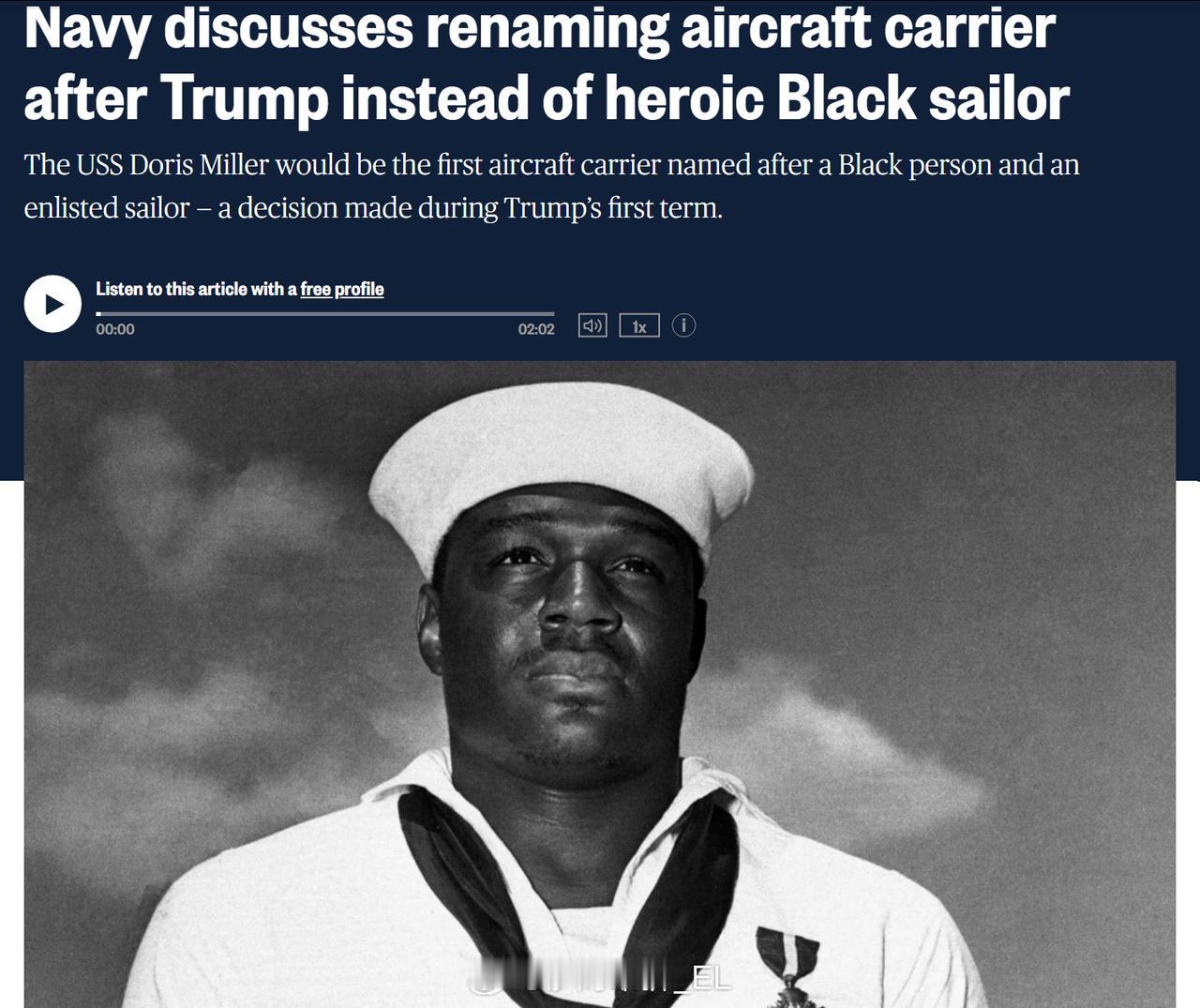 美国海军考虑将正在建造的“多丽丝·米勒”号航空母舰改名为“唐纳德·特朗普”号，以