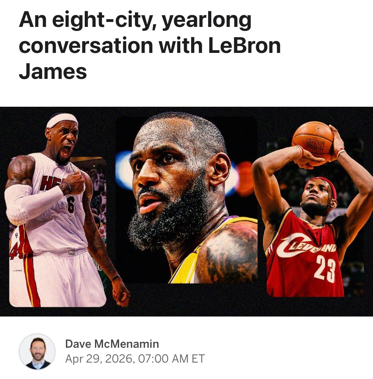 跟随报道詹姆斯多年的DaveMcMenamin刚刚发布了一篇长文，其中提到了一