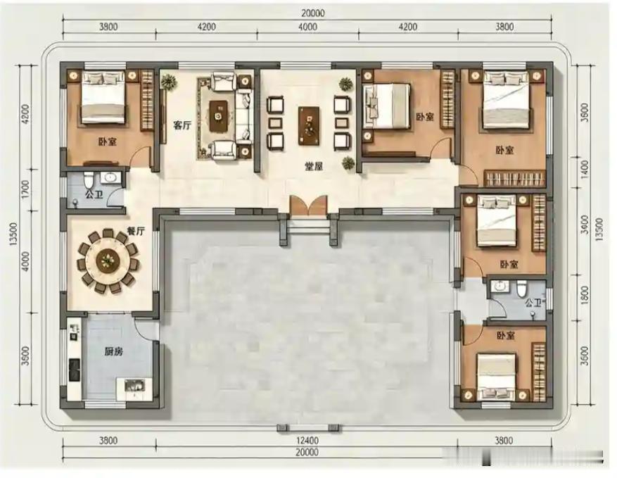 同学准备回老家建房，设计了一款户型，自己和家人都还比较满意，说是结合自己家的地形