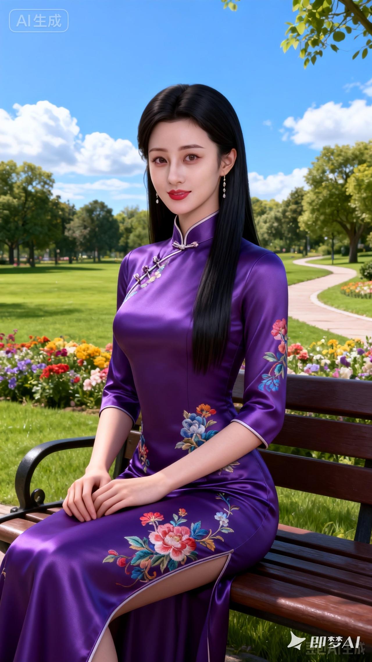 优雅旗袍，惊艳公园，花海相伴，美不胜收！🌸💃