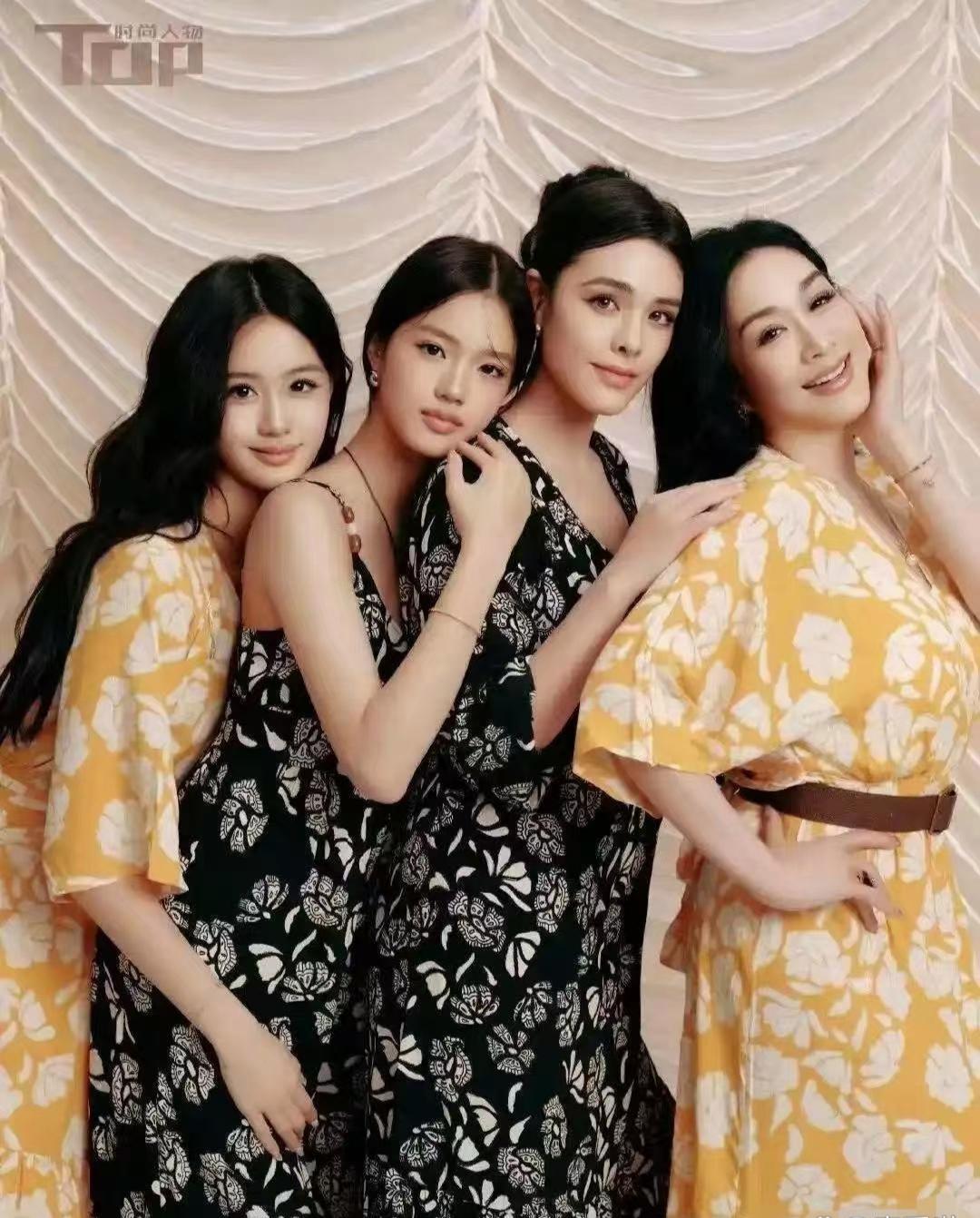 钟丽缇母女四人同框杂志封面，颜值爆表，母系基因强大，每个女孩都自带高光！‌钟丽缇