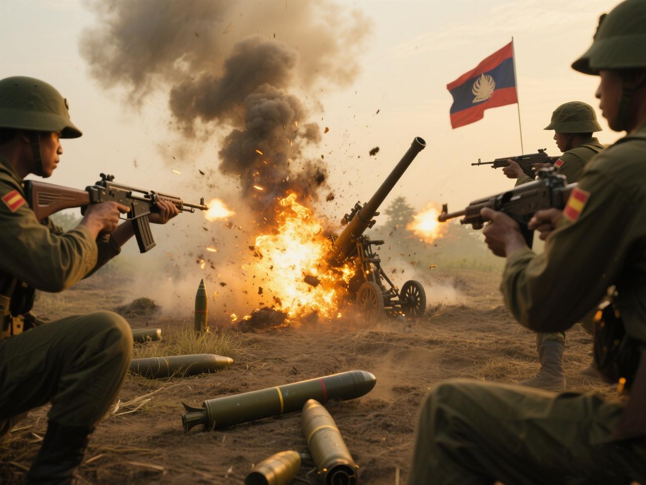 没想到泰军的战斗力也比较拉垮，在沙缴府附近，泰军第一军区进攻部队被柬军火箭炮