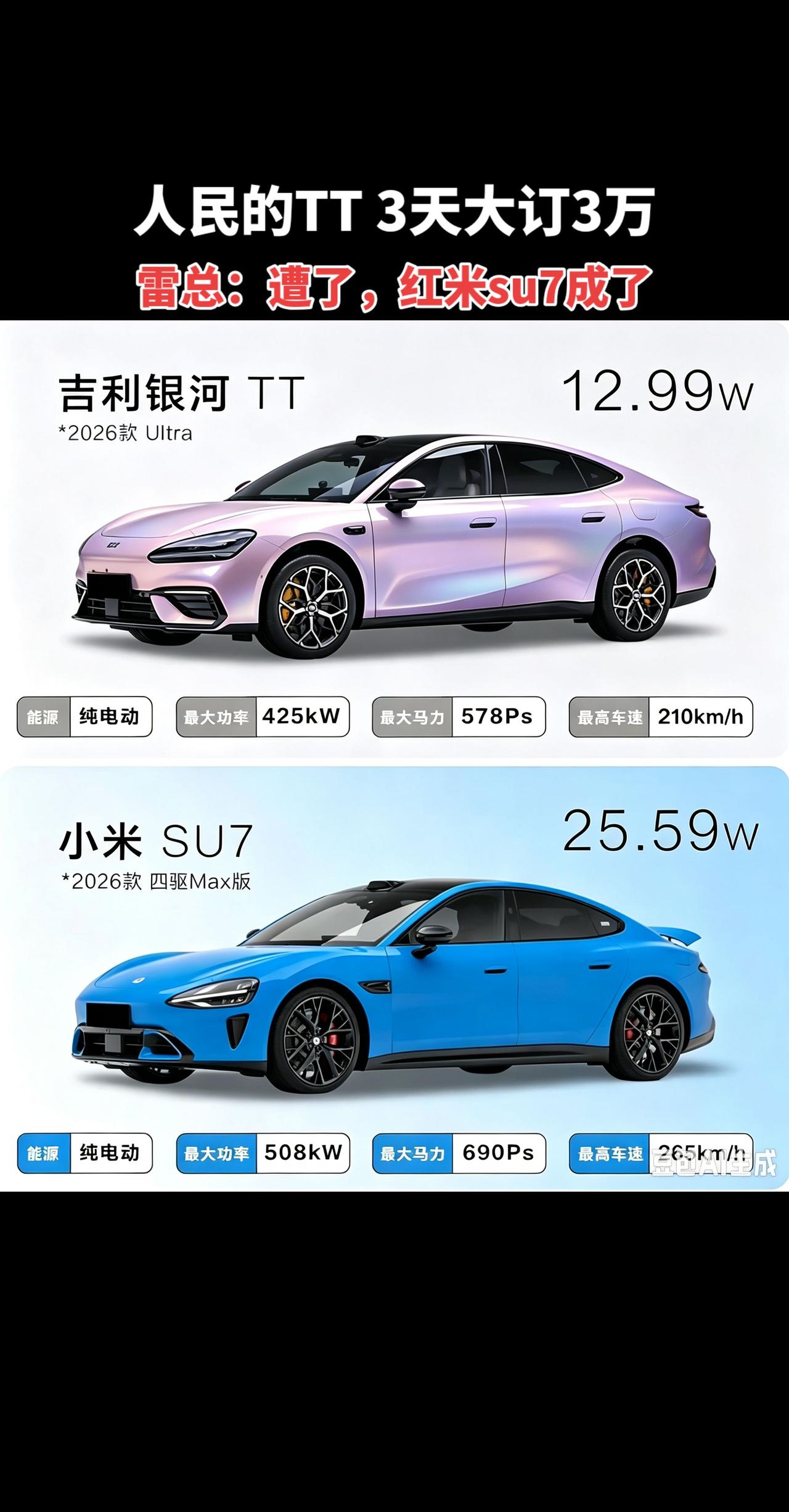 人民的TT（红米su7）战胜了保时米！你觉得呢？我的OOTT小米su7雷总