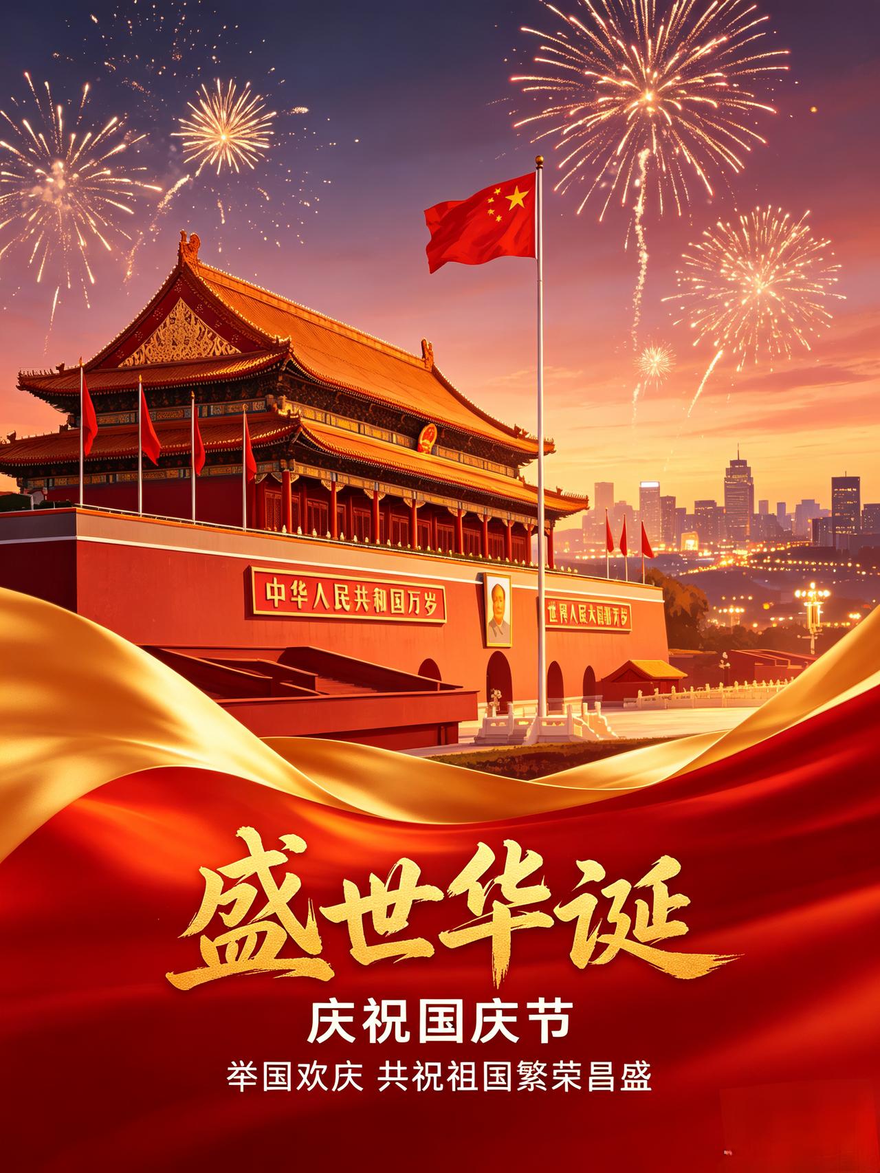 满江红·国庆抒怀🇨🇳万里金风，红旗舞、神州焕色。回望处、烽烟曾历，山