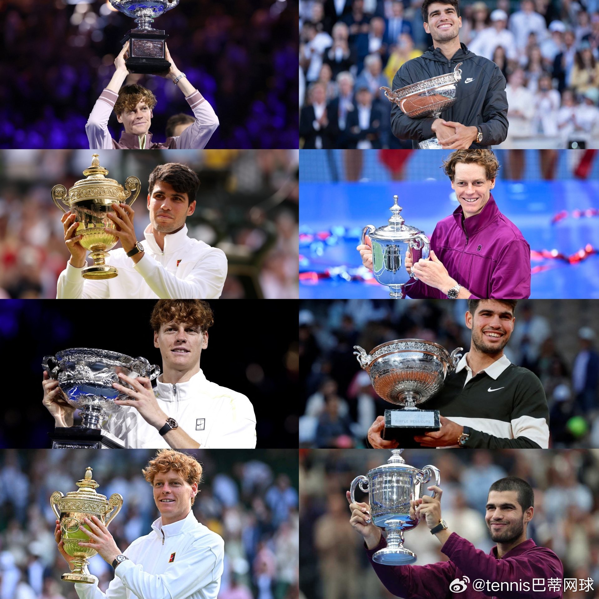 双子星连续两年包揽大满贯2024澳网辛纳🏆2024法网阿尔卡拉斯🏆202