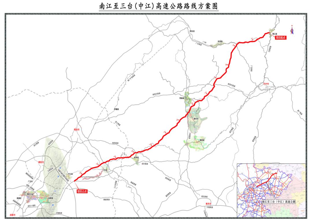 南三高速路线起于G85银昆高速南江枢纽互通，串联巴中、广元、南充、绵阳、德阳5市