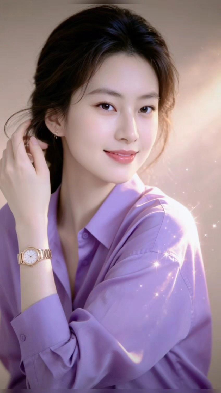 温柔紫调，甜美笑容，优雅气质，完美女神！💖✨