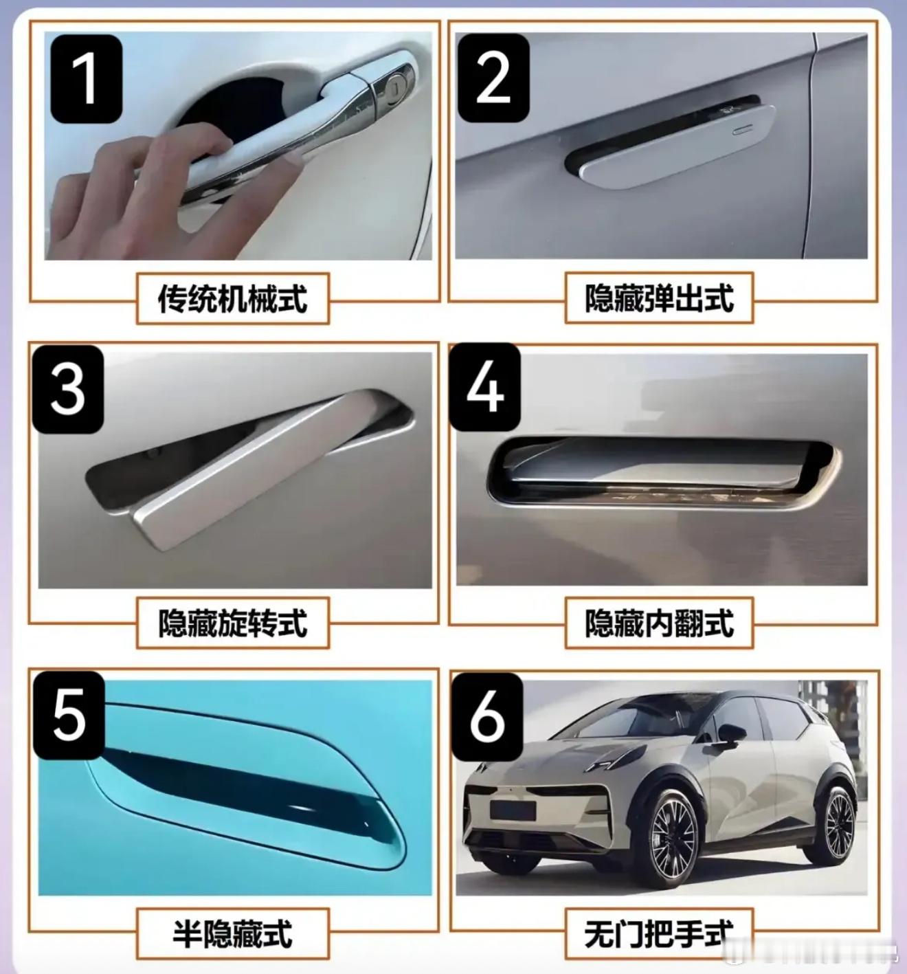 六种汽车门把手的设计，大家更喜欢哪一种？​​​