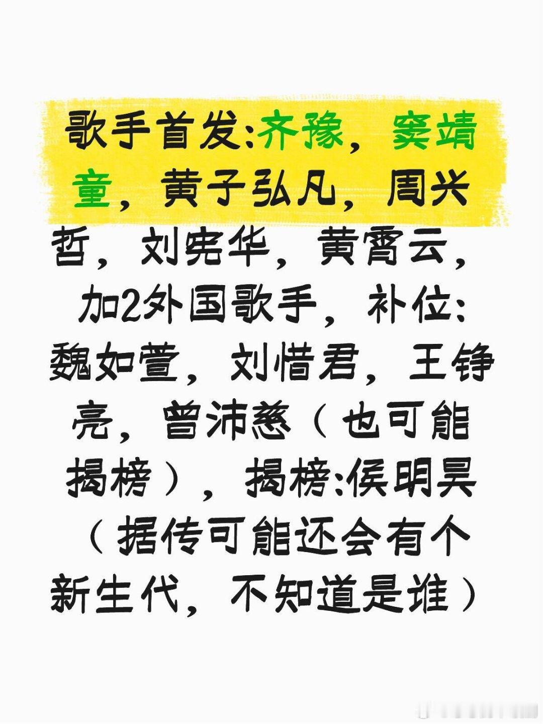 歌手歌手2026阵容歌手‖