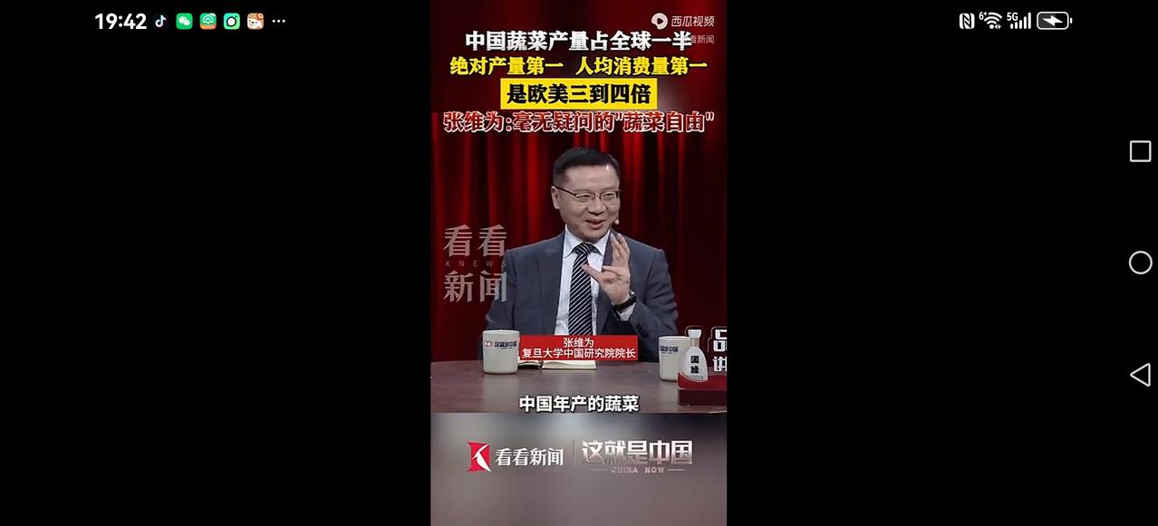 【张维为：蔬菜自由】张维为：中国年产蔬菜占世界一半，消费也是世界第一，是欧美的
