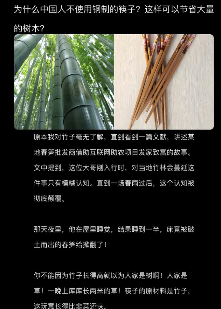 为什么中国人不使用钢制的筷子？这样可以节省大量的树木？​​​
