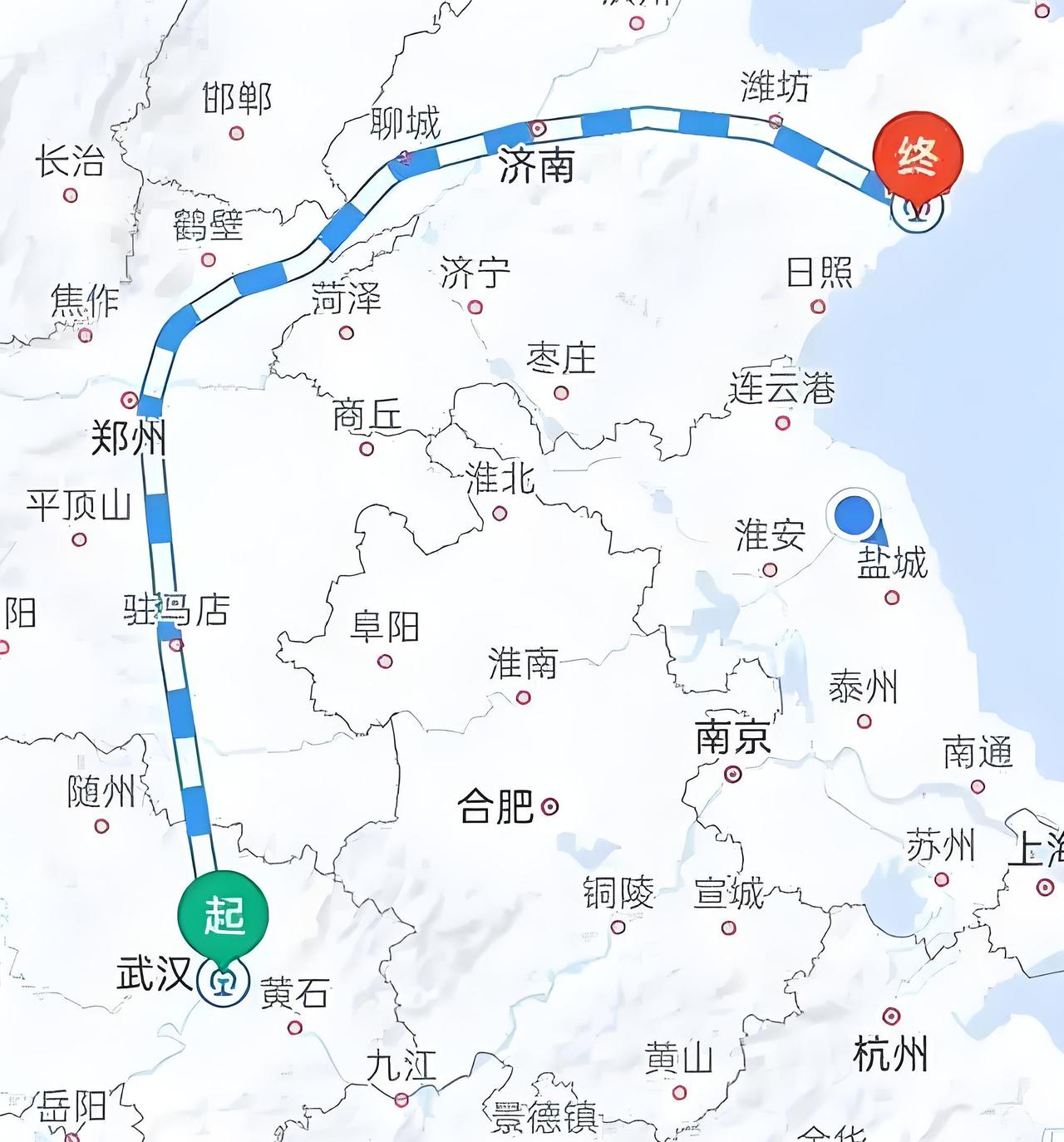 目前武汉到青岛的高铁路线运行图有两个方案没有最绕只有更绕一是从武汉出发沿京广