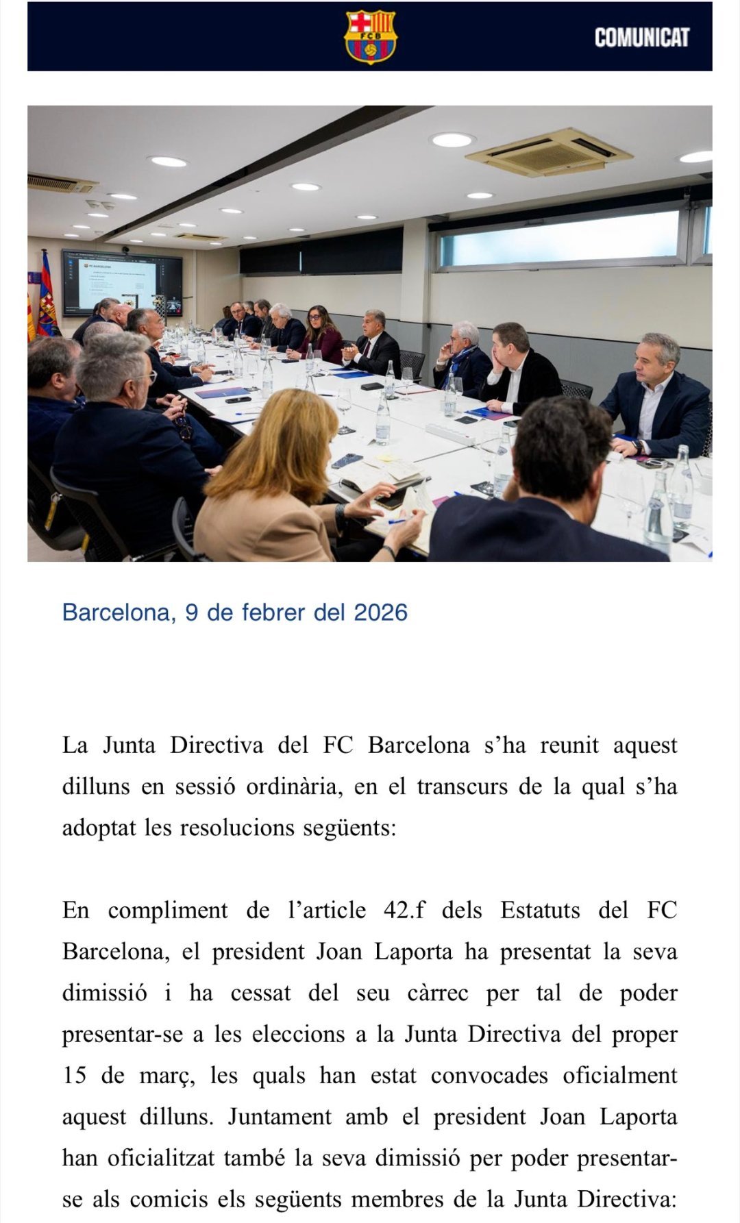 官方：拉波尔塔提交辞呈，辞去巴萨主席一职，为新一届大选做准备。至死不渝红蓝魂巴萨