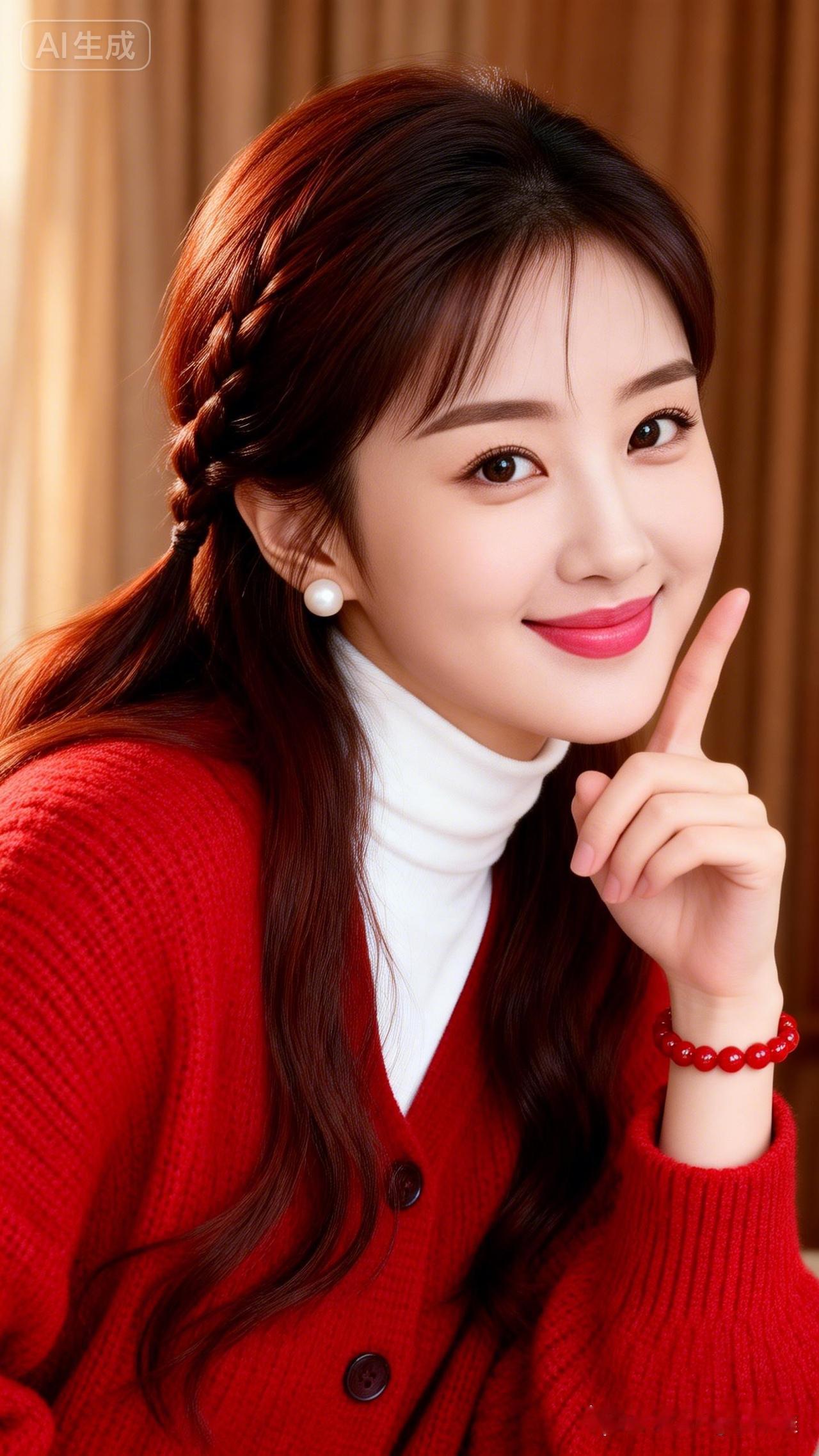 甜美少女心，红衣白衬，温柔微笑，时尚穿搭