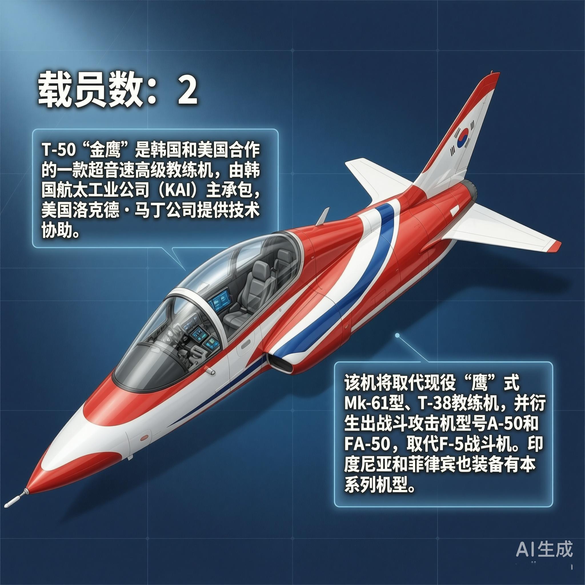 军事ai新视野T-50“金鹰”教练机［韩］机长：13.14米翼展：9.45米机