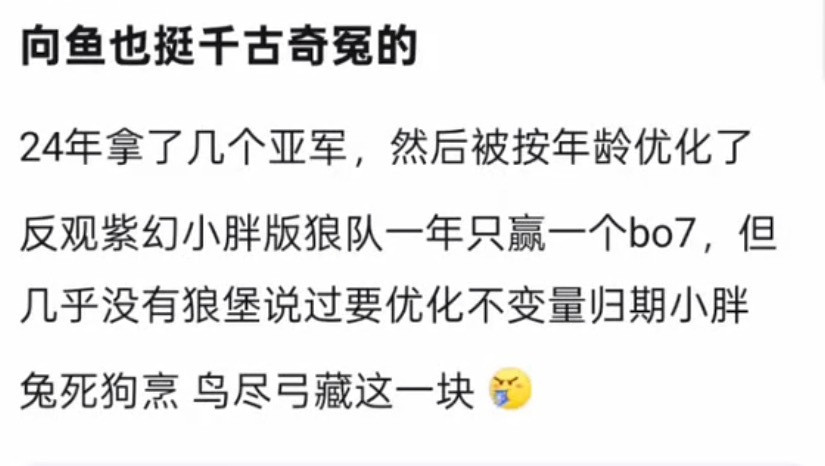 kpl向鱼算不算千古奇冤了，24年拿了几个亚军，然后被按年龄优化了​​​