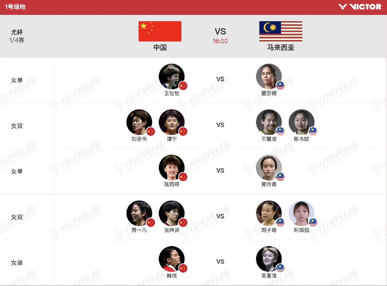 2026年汤尤杯今日（4月30日，周四）1/4淘汰赛——下午四点拉开战幕！中国