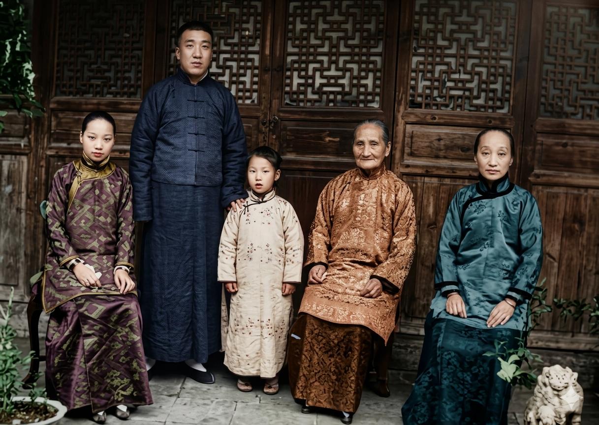 20世纪初，绍兴，朱安与娘家人的最后合影。右一这个清瘦的女人，是鲁迅的原配夫人