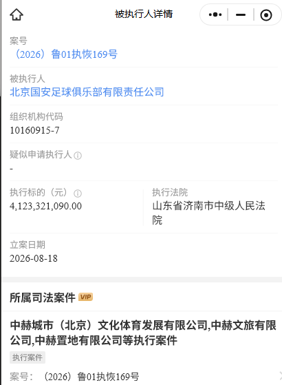 北京国安被济南中级法院标记成被执行人，真是欠钱不还，不耽误争冠啊。据了解，这笔债务来源于国安的母公司