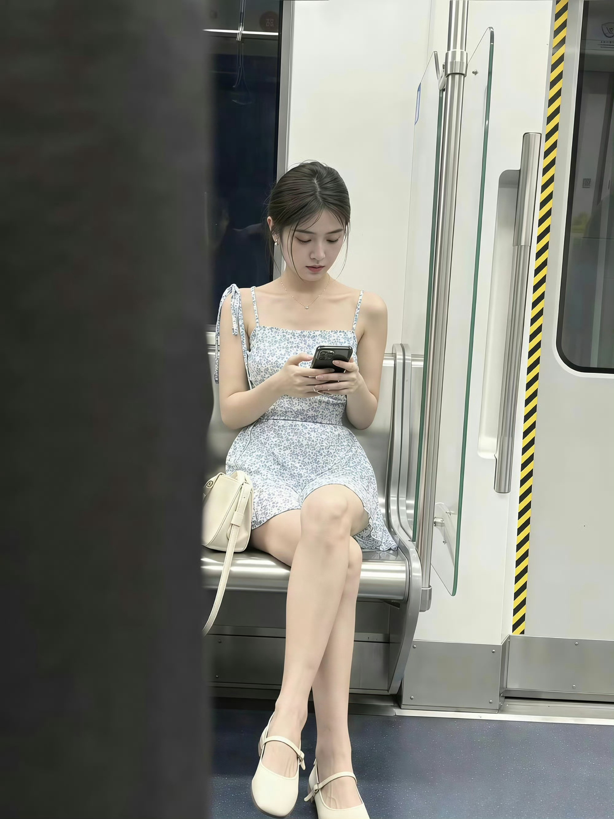 这地铁上的女孩子太美了，像明星一样。