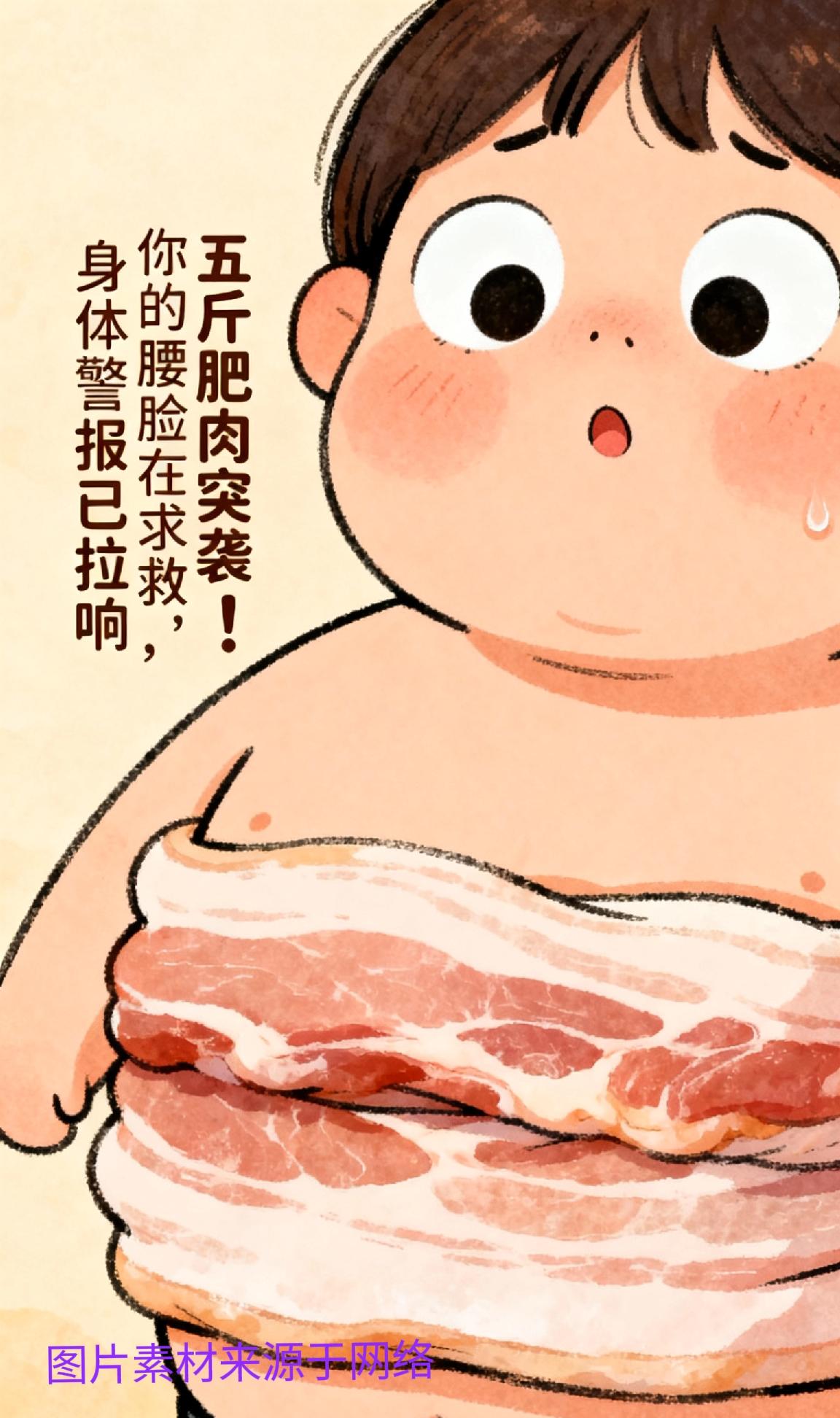 五斤肥肉突袭！你的腰脸在求救，身体警报已拉响前言：打开体重秤的瞬间，数字飙