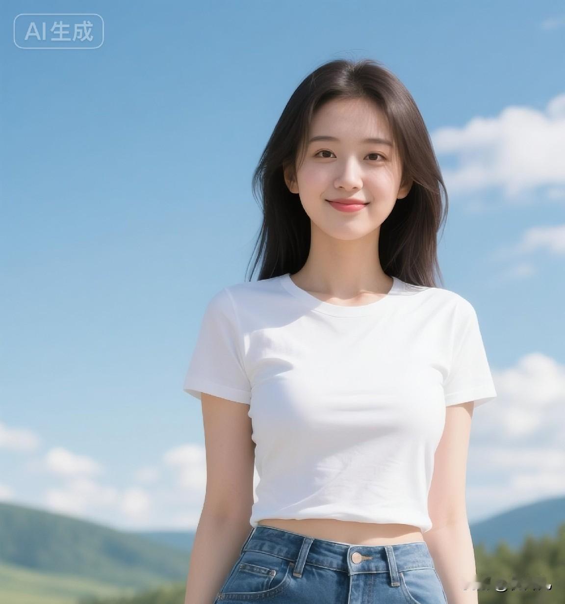 夏日明媚，美好藏于简约日常基础款白T恤搭配牛仔裤，清爽又大方秉持自然本心，舒