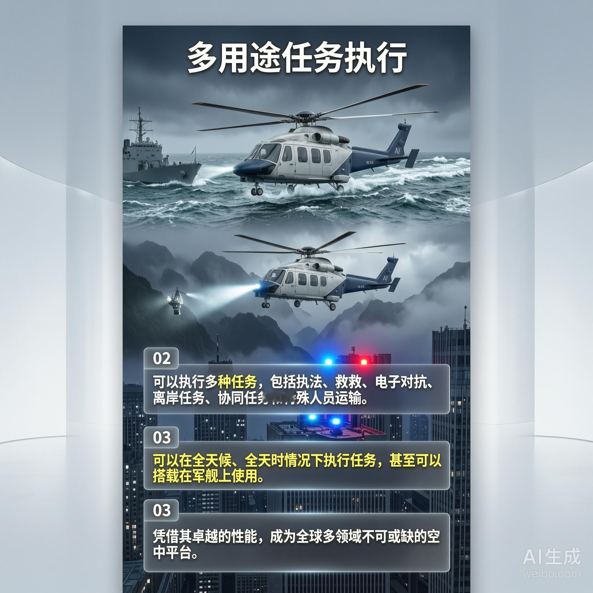军事ai新视野AW-139通用直升机［英］机长：16.7米主旋翼直径：13.8