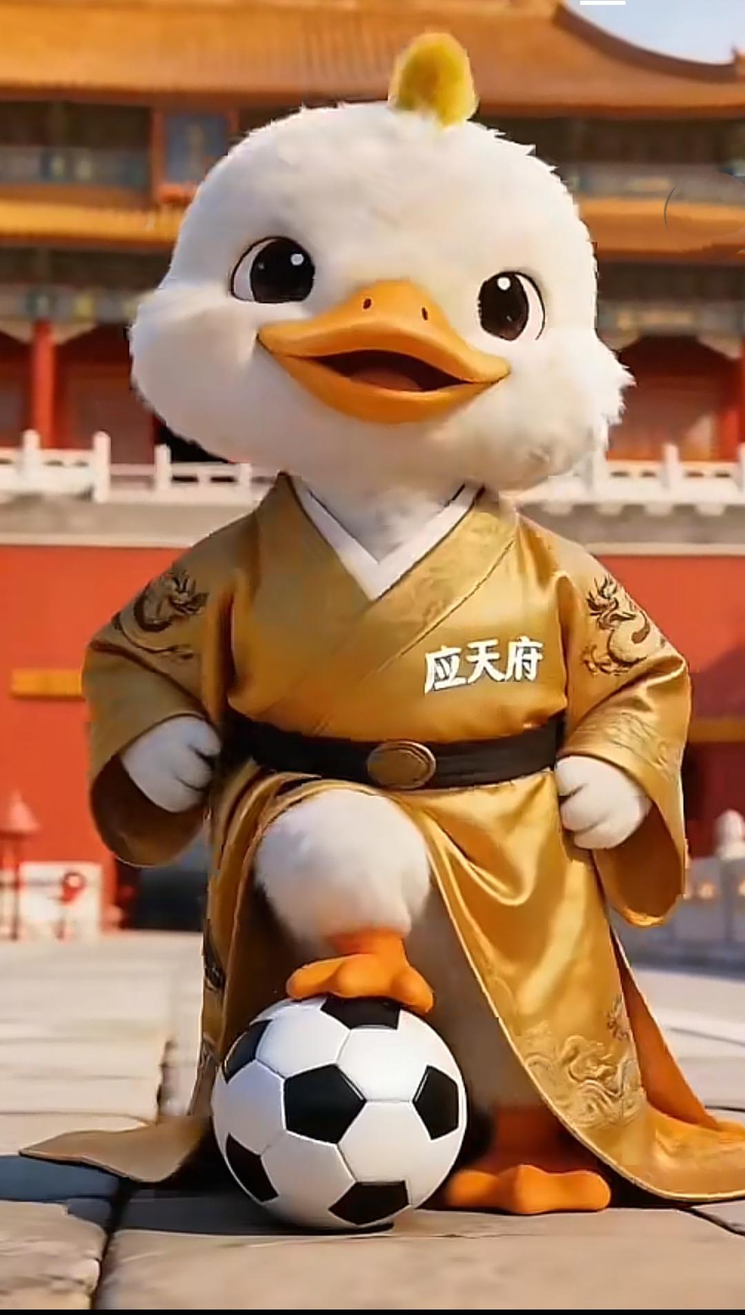 这是南京在互联网的最新形象。穿龙袍，踢足球的鸭子。拜苏超所赐，现在全国人