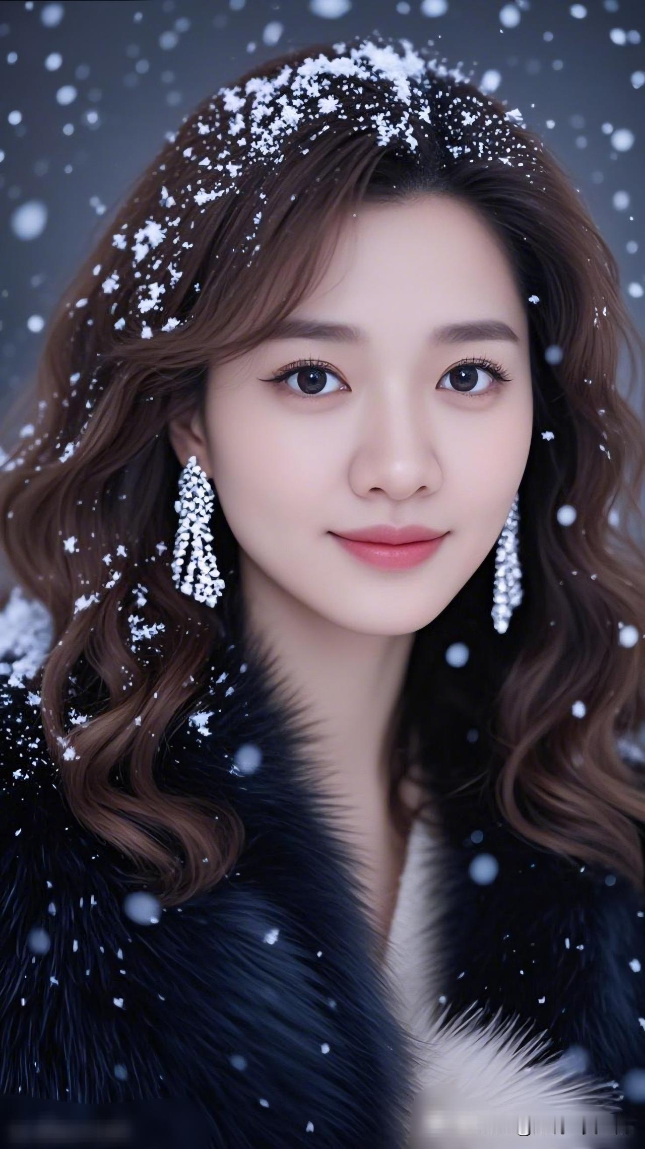 雪中美人笑，玉颜似花绽。求一张唯美的雪景照片冬日雪景中的温柔女神，雪花飘落，美