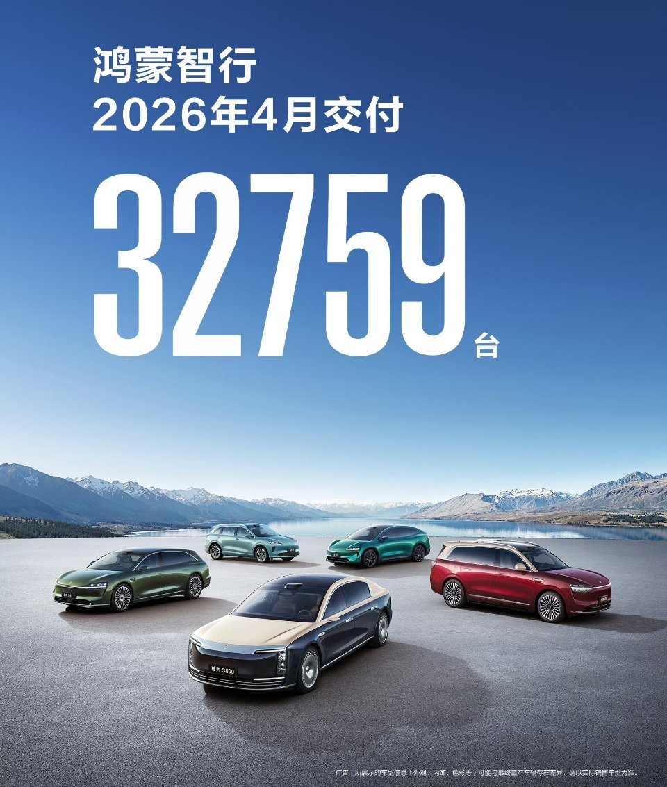 鸿蒙智行4月份交付新车32759辆，接下来的5、6月份销量会更劲爆，因为新车新技