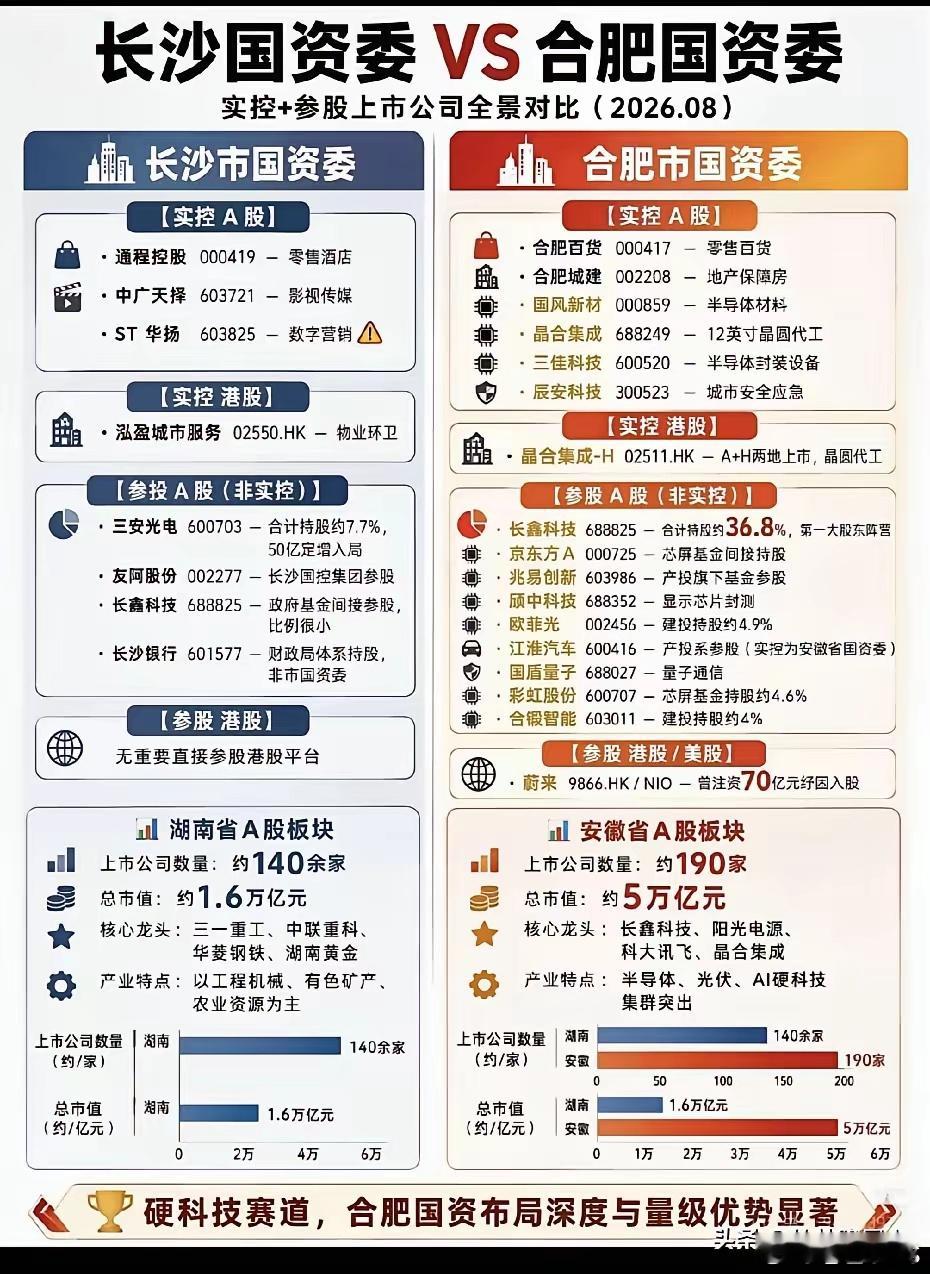老巴孙群谈长沙与合肥国资对比同样是中部省会，长沙国资委并非看不清长鑫存储这类硬科技赛道的巨大价值，只