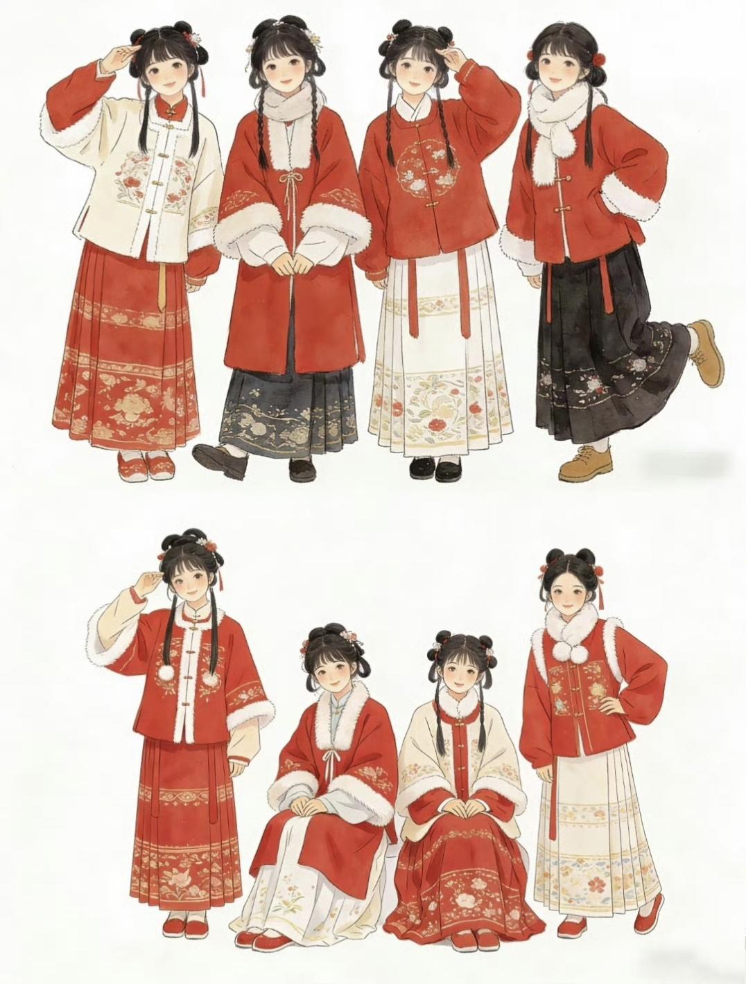 “年味插画·汉服系列…”​​​传统文化绘画汉服