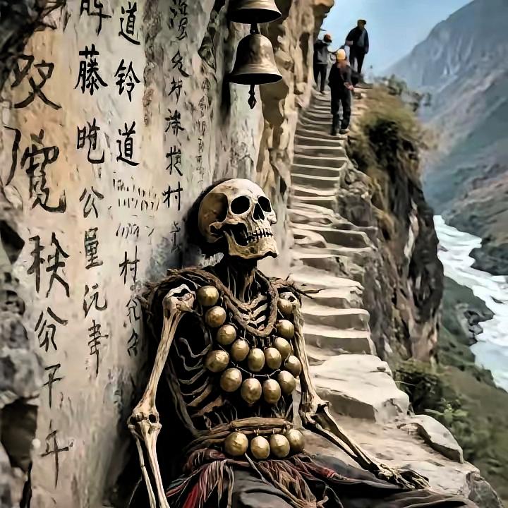 云南怒江惊现“藤铃道”!扶贫队开山修路,于绝壁裂隙中发现一具盘坐百年的枯骨,身缠