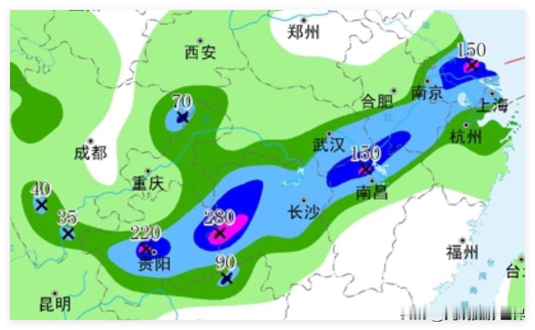 6月22日上午8点到23日上午8点，长江中下游地区，沪昆高铁沿途，大范围大雨倾盆
