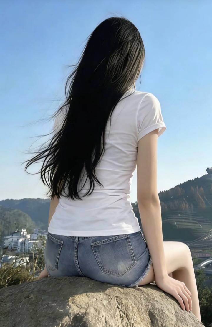 青山为背景，蓝天为瀑布