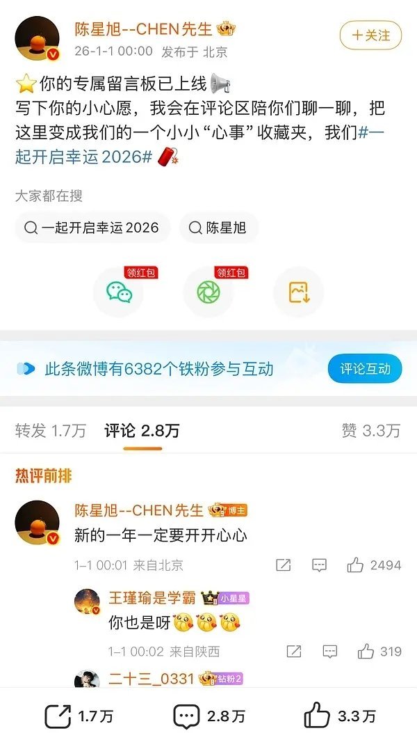 明星们很容易铁粉9999+吧。。陈星旭是不是有点糊？