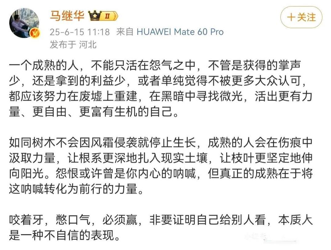 马老师，您又在“阴阳”谁呢？为什么我一看到:“”一个成熟的人，不能总活在怨气中…