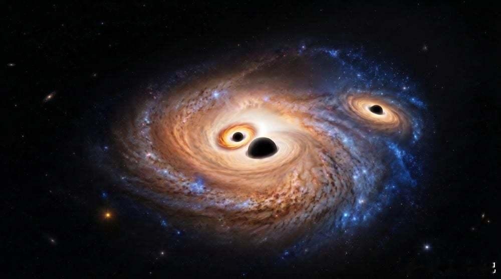 詹姆斯·韦伯太空望远镜在一个遥远的星系中发现了三个超大质量黑洞。天文学家首次在一